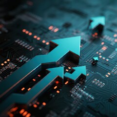A stylized graphic of an upward-pointing arrows symbolizing business development, growth, and dynamic success in a corporate or financial context.