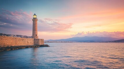 Lighthouse at Rethymnon Town in Crete, Greece