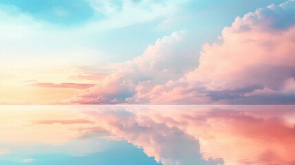 Naklejka premium Beautiful pastel sky with shades of blue, pink, and peach reflecting on thin clouds