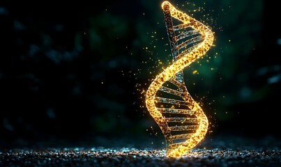 Radiant DNA Helix, a luminous double helix strand suspended in a dark void, symbolizing the essence of life and genetic mystery.