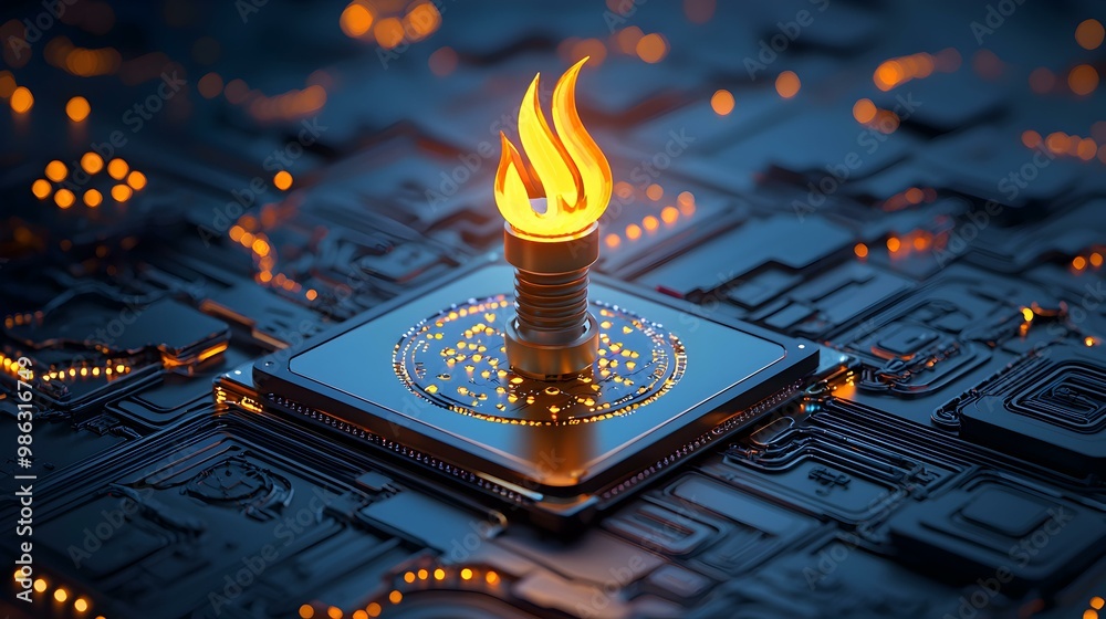Poster illuminated torch representing pytorch ai advancements, a vibrant symbol of innovation and technolog