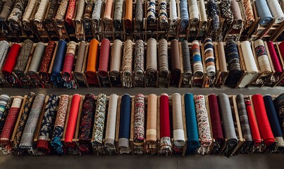 Rows of Fabric Rolls in a Textile Warehouse