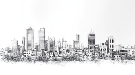 Obraz premium La Ceiba, Honduras, black and white pen pencil hand-drawn effect drawing illustration for travel poster, card, wallpaper, backdrop or banner. Modern, clear, artistic and simple