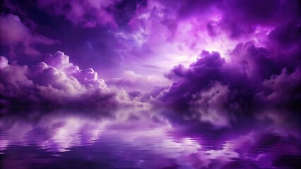 Dark purple watercolor background with gloomy, colorful purple clouds reflecting in the water
