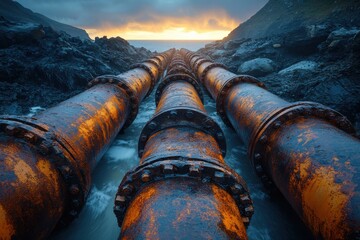 Rusty Pipes Leading to the Horizon
