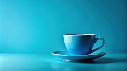 Obraz premium Blue coffee cup isolated on blue background with copy space