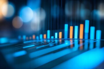 Photo blue growth graph business chart data diagram on success financial presentation background	