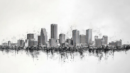 Obraz premium Lafayette, Louisiana, black and white pen pencil hand-drawn effect drawing illustration for travel poster, card, wallpaper, backdrop or banner. Modern, clear, artistic and simple