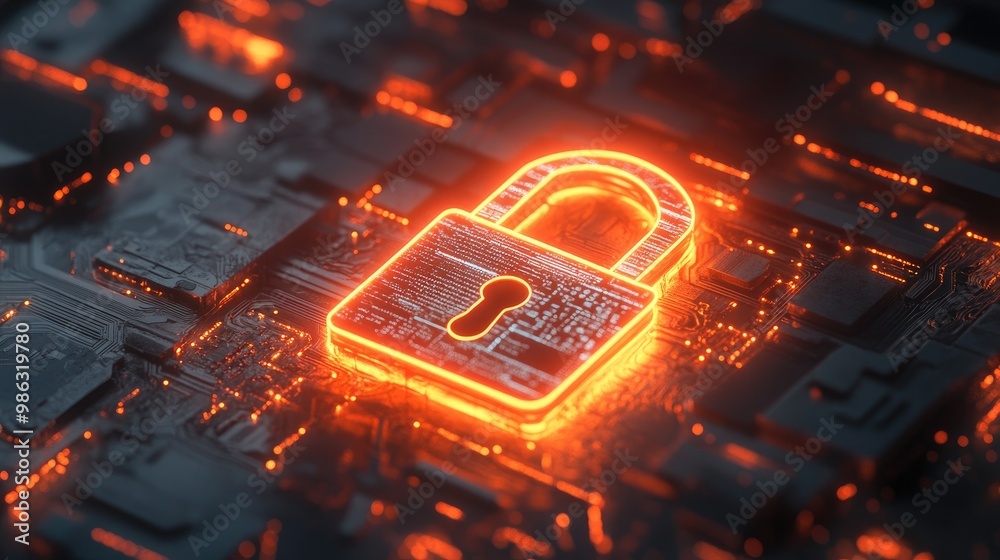 Poster a glowing padlock icon on a virtual interface, representing personal information security and secure