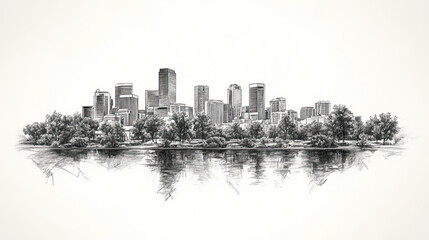 Obraz premium Lakewood, Colorado, black and white pen pencil hand-drawn effect drawing illustration for travel poster, card, wallpaper, backdrop or banner. Modern, clear, artistic and simple