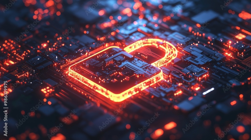 Poster a glowing padlock icon on a virtual interface, representing personal information security and secure