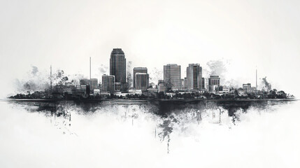 Laredo, Texas, black and white pen pencil hand-drawn effect drawing illustration for travel poster, card, wallpaper, backdrop or banner. Modern, clear, artistic and simple