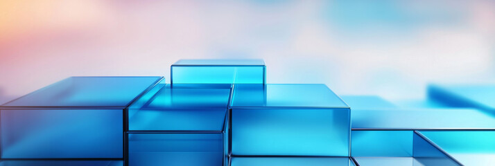 Blue glass blocks against a blurred background