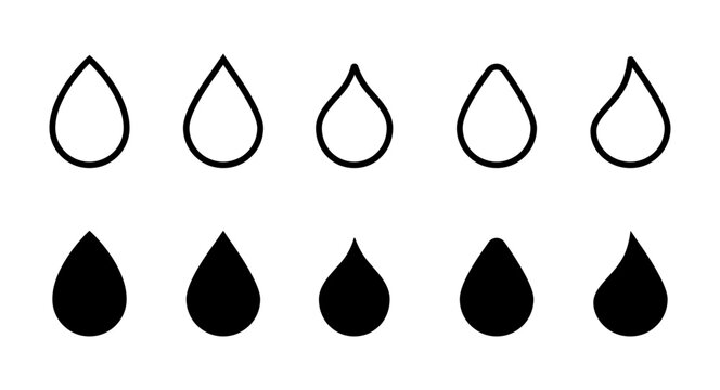 Water drop shape icon symbol set—vector illustration.