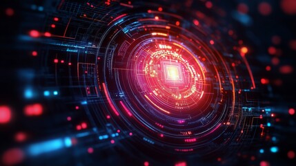 Fototapeta premium Abstract futuristic technology design featuring vibrant red and blue lights in a circular pattern