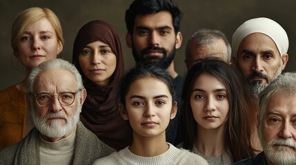 Obraz premium A diverse group of individuals of various ages and backgrounds, united in a close-up portrait that reflects emotion and community.