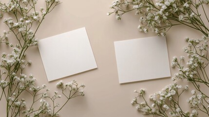 Elegant floral arrangement with empty card on soft pink background for creative messaging