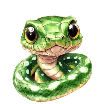 green snake on white background