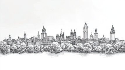 Fototapeta premium Leeds, United Kingdom, black and white pen pencil hand-drawn effect drawing illustration for travel poster, card, wallpaper, backdrop or banner. Modern, clear, artistic and simple