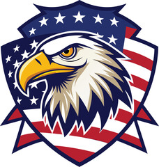 Campaign vector t-shirt design with eagle on American flag and stars white background 