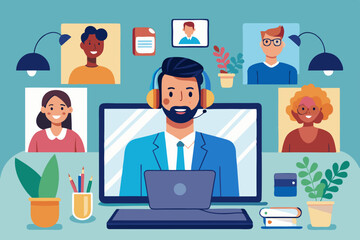 Individuals in a zoom virtual meeting VECTOR ILLUSTRATION