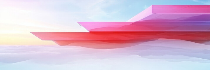Obraz premium Abstract geometric shapes in red and pink against a dreamy background.