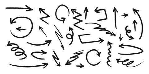 Set of Hand drawn arrow vector icons set. Sketch arrow design for business plan and education