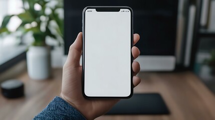 Hand Holding Smartphone with Blank Screen Mockup