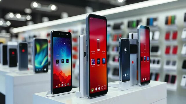 Explore the latest smartphone models in a modern electronics store in 2023 with hands-on displays and new features