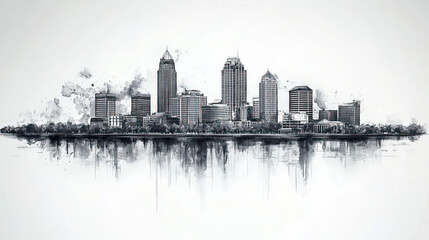 Obraz premium Louisville, Kentucky, black and white pen pencil hand-drawn effect drawing illustration for travel poster, card, wallpaper, backdrop or banner. Modern, clear, artistic and simple