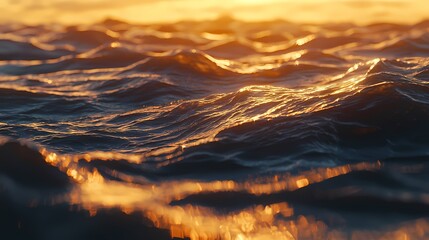 Rippling ocean waves reflecting warm sunset hues.