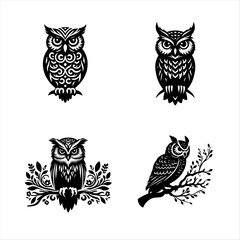 Flat vector illustration of an owl perched on a branch with neutral background