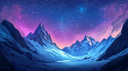 Night Sky Above Snowy Mountains