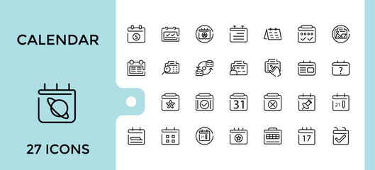 Calendar line icons collection. meeting, Deadline,  timetable, schedule, appointment outline icon set. Editable stroke. Thin outline icons pack.