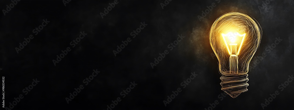 Poster a golden lightbulb drawn with lines on a dark background