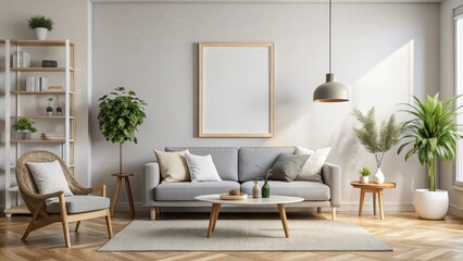 rendered mock up poster frame in Scandinavian living room interior