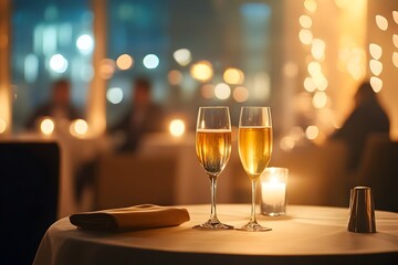 Fototapeta premium Elegant Champagne Lounge with Refined Cocktail Service in Fashionable Paris at Night