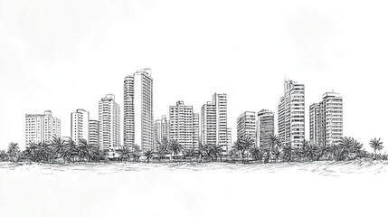 Obraz premium Macei, Brazil, black and white pen pencil hand-drawn effect drawing illustration for travel poster, card, wallpaper, backdrop or banner. Modern, clear, artistic and simple