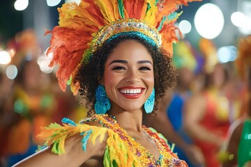 Vibrant Street Festival Celebrating Rio s Nighttime Culture with Costumed Performers and Lively Music