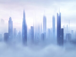 Fototapeta premium Enigmatic Cityscape: A Serene Urban Landscape Shrouded in Mystical Fog, Evoking a Sense of Calm and Mystery in the Heart of the Metropolis