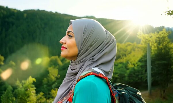 Iranian Woman Hiking in Serene State Park