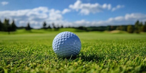 Close-up of Golf Club and Ball on Green Grass Golf Course - Perfect for Sports Enthusiasts, Golf Training, Spring and Summer Sports Backgrounds, Professional Golf Equipment, Golfing Lifestyle, and Lei