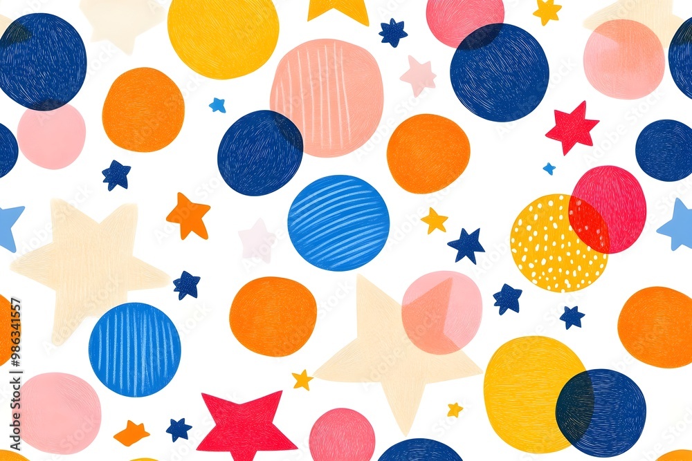 Wall mural vibrant celestial with repeating patterns bold shapes and multicolor palette on clean white backgrou