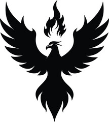 A phoenix rising from flames against a whit background