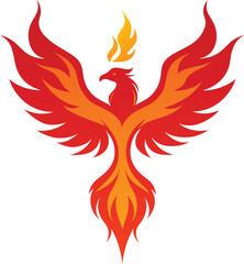 A phoenix rising from flames against a whit background