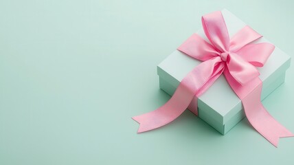Pink ribbon on a gift box, symbolizing the gift of life and hope in breast cancer awareness