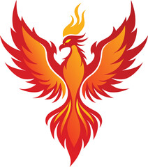 A phoenix rising from flames against a whit background