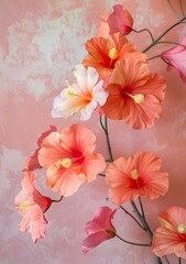 Obraz premium Pink and Orange Hibiscus Flowers on a Pink Background