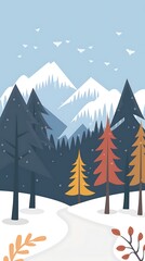 Snowy Mountain Forest Illustration