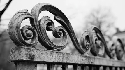 The intricate design of the fence, with its swirling patterns and delicate curves, speaks to the craftsmanship and attention to detail that was so prevalent in the past